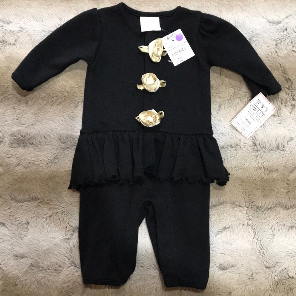 Too Sweet Black Onsie with Gold Ribbon Roses